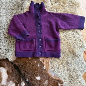 Vintage Boiled Wool Purple Cardigan Coat with Pockets